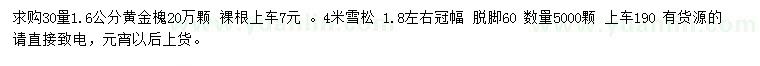 求購30量1.6公分黃金槐