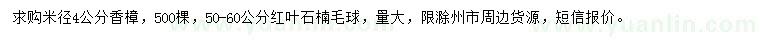 求購(gòu)米徑4公分香樟、50-60公分紅葉石楠毛球