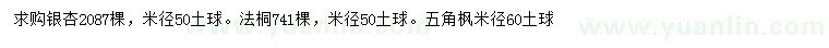 求購銀杏、五角楓、法桐