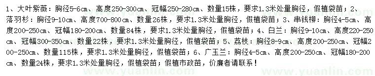 求購(gòu)大葉紫薇、落羽杉、串錢柳等