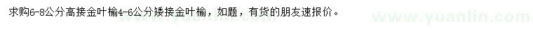 求購6-8公分高接金葉榆、4-6公分矮接金葉榆