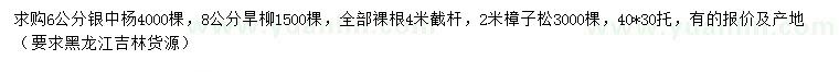 求購(gòu)銀中楊、旱柳、樟子松