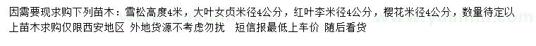 求購雪松、大葉女貞、紅葉李等
