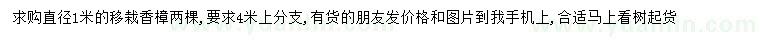 求購直徑1米移栽香樟
