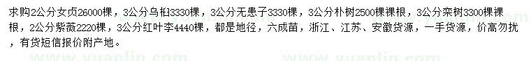 求購女貞、烏桕、無患子等