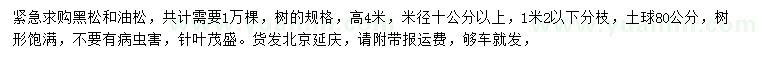 求購(gòu)米徑10公分以上黑松、油松