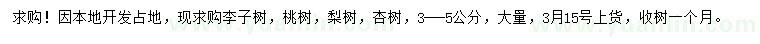 求購李子樹(shù)、桃樹(shù)、梨樹(shù)等
