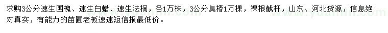 求購速生國槐、速生白蠟、速生法桐等