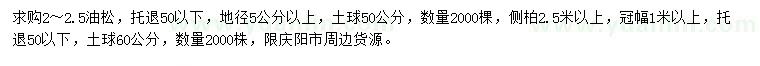 求購2-2.5米油松、2.5米以上側(cè)柏