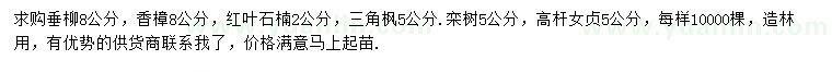 求購垂柳、香樟、紅葉石楠等