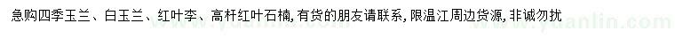 求購四季玉蘭、白玉蘭、紅葉李等