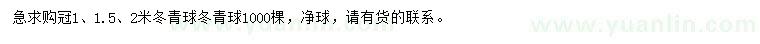 求購冠1、1.5、2米冬青球