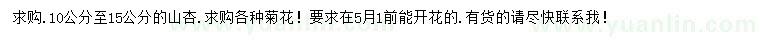 求購10-15公分山杏、各種菊花