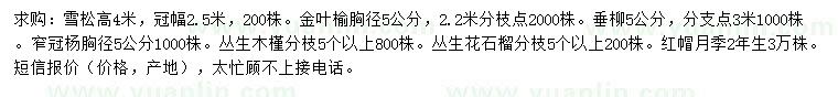 求購雪松、金葉榆、垂柳等