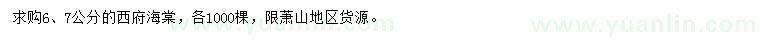 求購6、7公分西府海棠