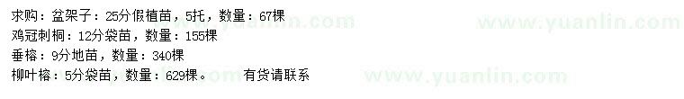 求購盆架子、雞冠刺桐、垂榕等
