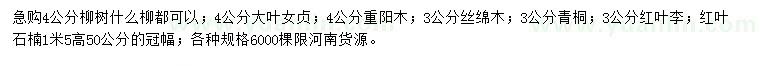 求購柳樹、大葉女貞、重陽木等