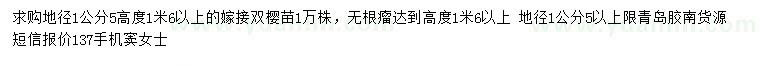 求購地徑1.5公分嫁接雙櫻苗
