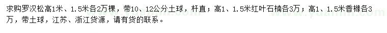 求購羅漢松、紅葉石楠、香櫞