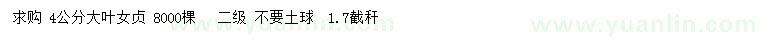 求購(gòu)4公分大葉女貞