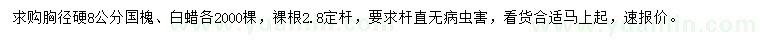 求購胸徑8公分國槐、白蠟