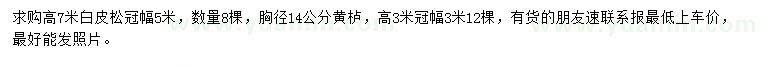 求購高7米白皮松、胸徑14公分黃櫨