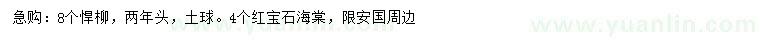 求購(gòu)8公分旱柳、4公分紅寶石海棠