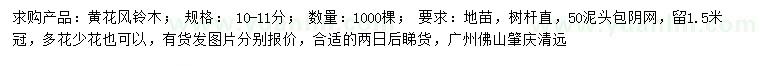 求購(gòu)10-11公分黃花風(fēng)鈴木