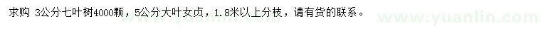 求購3公分七葉樹、5公分大葉女貞