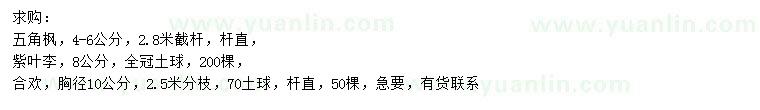 求購五角楓、紫葉李、合歡