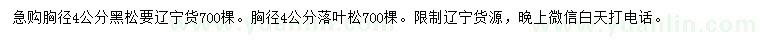 求購胸徑4公分黑松、落葉松