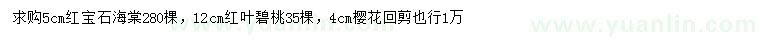求購(gòu)紅寶石海棠、紅葉碧桃、櫻花