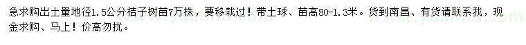 求購岀土量地徑1.5公分桔子樹苗