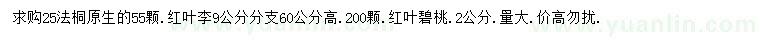 求購法桐、紅葉李、紅葉碧桃