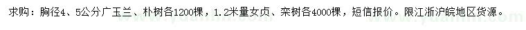 求購廣玉蘭、樸樹、女貞等