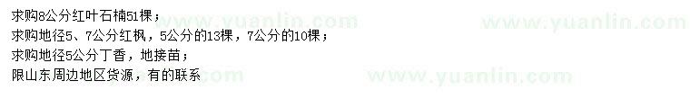 求購紅葉石楠、紅楓、丁香