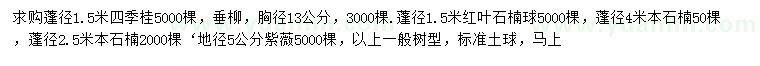 求購四季桂、垂柳、紅葉石楠球等