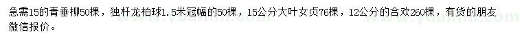 求購青垂柳、龍柏球、大葉女貞等