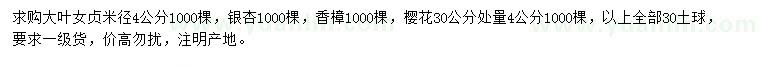 求購(gòu)大葉女貞、銀杏、香樟等