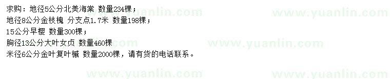 求購北美海棠、金枝槐、早櫻等