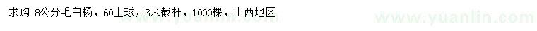 求購8公分毛白楊