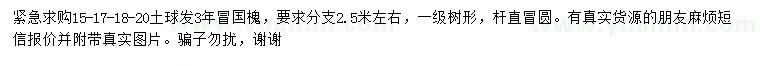 求購15、17、18、20公分國(guó)槐