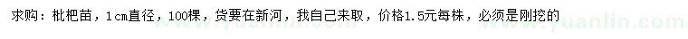 求購(gòu)直徑1公分枇杷苗
