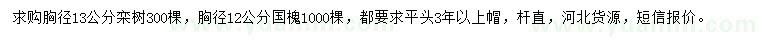 求購胸徑13公分欒樹、胸徑12公分國槐