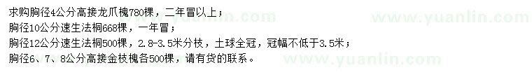 求購龍爪槐、速生法桐、金枝槐