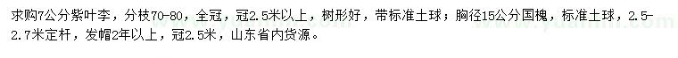 求購(gòu)7公分紫葉李、胸徑15公分國(guó)槐