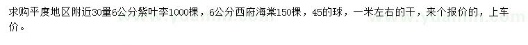求購30量6公分紫葉李、西府海棠