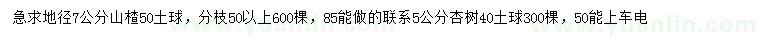 求購(gòu)地徑7公分山楂樹