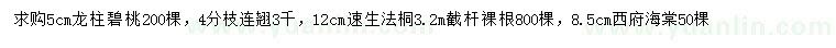 求購(gòu)龍柱碧桃、連翹、速生法桐等