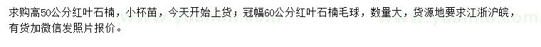 求購高50公分紅葉石楠、冠幅60公分紅葉石楠毛球